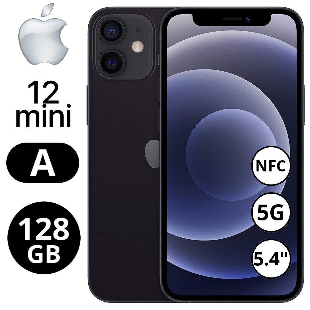 REBU - Telefono movil libre Seminuevo iPhone 12 Mini 128GB Black (Negro) - Grado A (MUY BUENO)