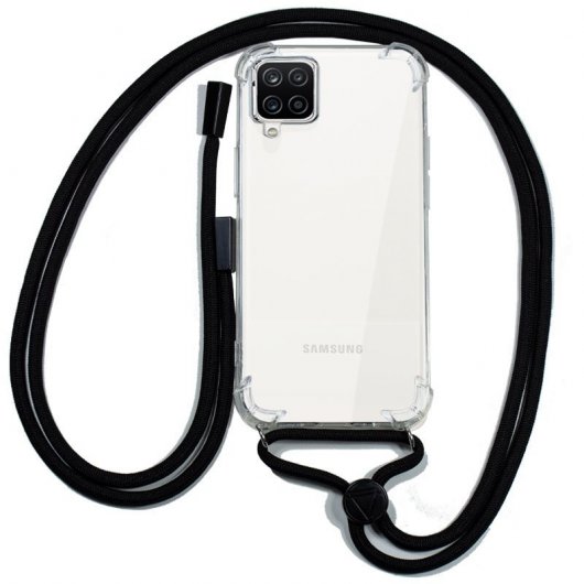 Funda Samsung Galaxy A12 Antigolpes transparente con cordon negro