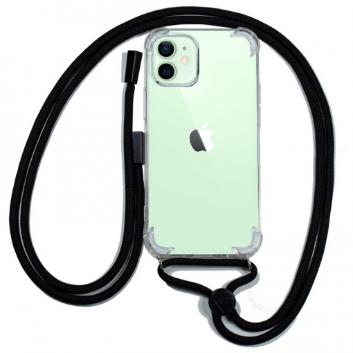 Funda iPhone 12 / 12 Pro Antishock Transparente clear cordon Negro
