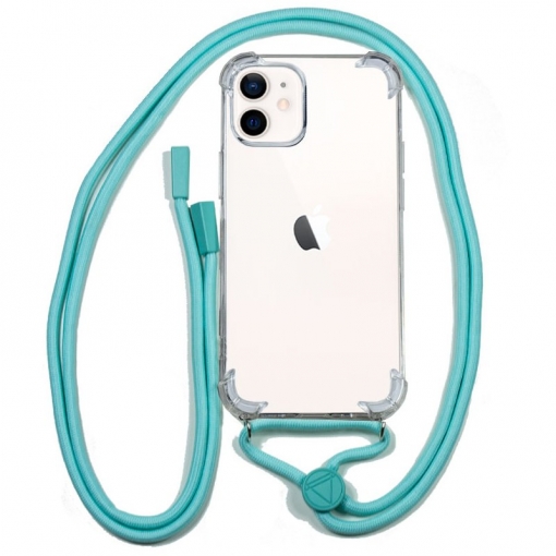 Funda iPhone 12 Mini Antishock Transparente clear cordon Turquesa