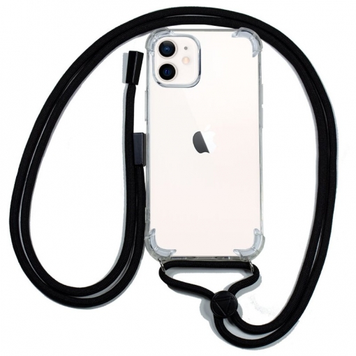 Funda iPhone 12 Mini Antishock Transparente clear cordon Negro