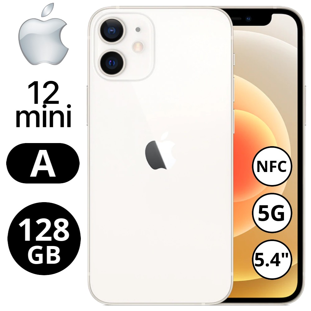 REBU - Telefono movil libre Seminuevo iPhone 12 Mini 128GB White (Blanco) - Grado A (MUY BUENO)