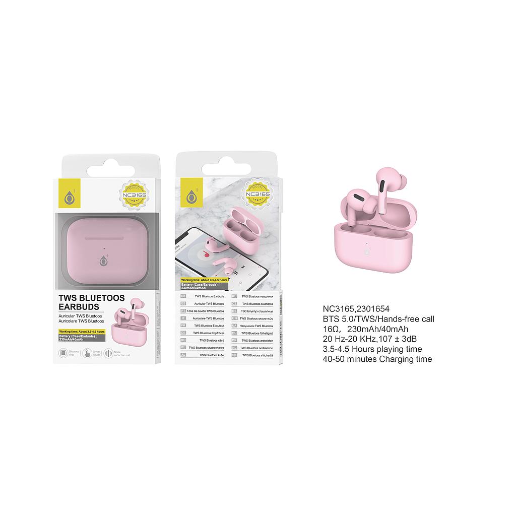 Auriculares Bluetooth TWS BTS 5.0 (30mAh*2) Control tactil ,Estuche Cargable 230mAh Rosa NC3165