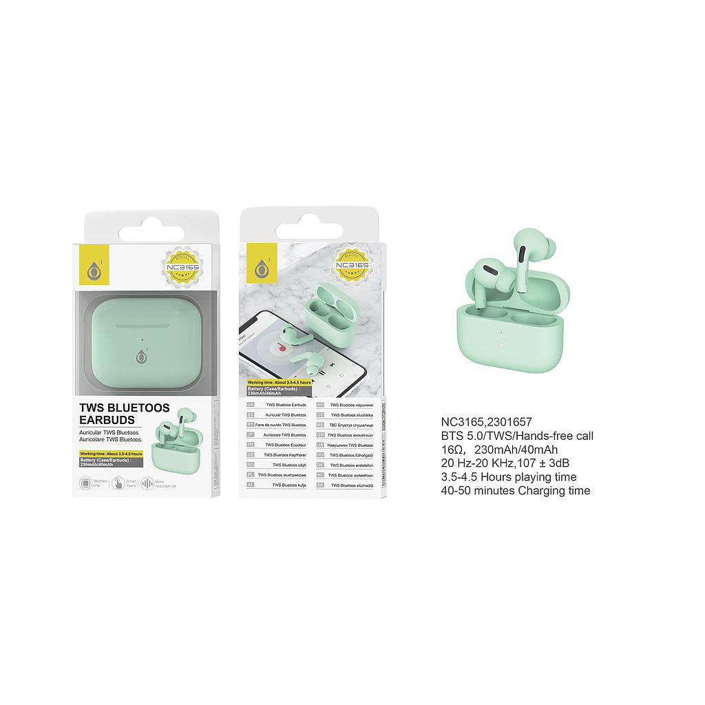 Auriculares Bluetooth TWS BTS 5.0 (30mAh*2) Control tactil ,Estuche Cargable 230mAh Verde NC3165