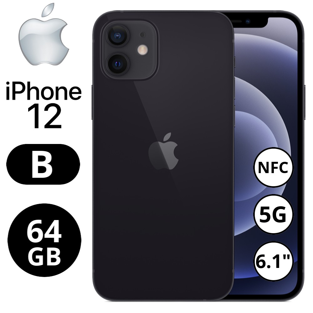 REBU - Telefono movil libre Seminuevo iPhone 12 64GB Black (Negro) - Grado B (BUEN ESTADO)