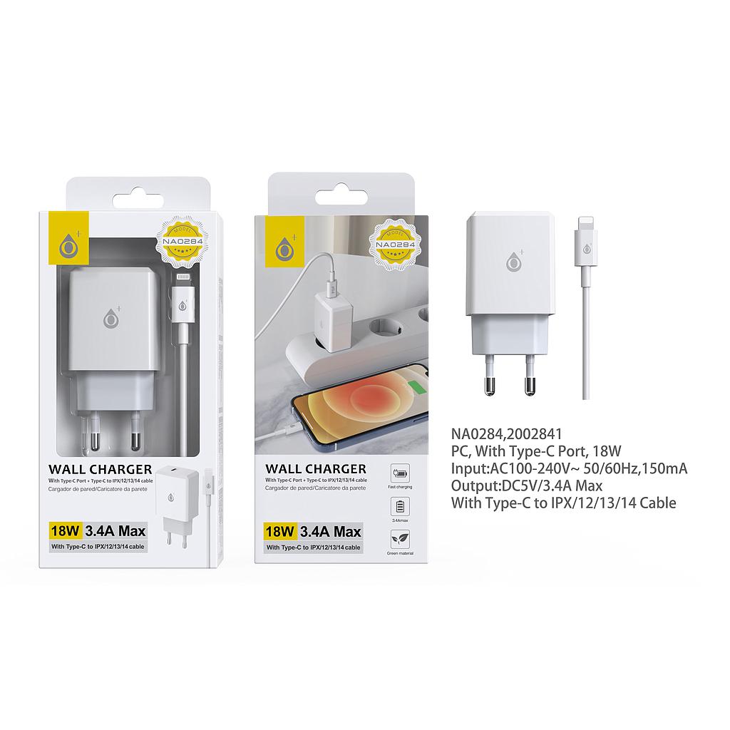 Cargador completo Apple para iPad y iPhone Tipo C a Lightning PD 18W NA0284