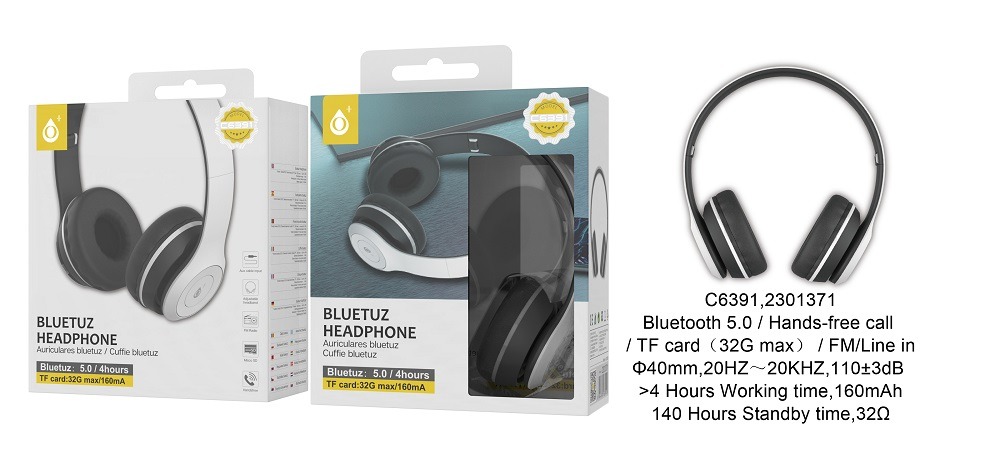 Auriculares Cascos Bluetooth con microfono y control de volumen C6391 Blancos