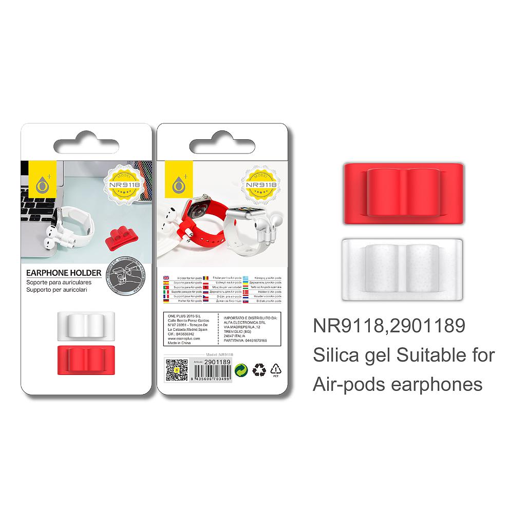 Soporte de Earpods para banda de reloj 2 en 1 Blanco y Rojo NR9118 