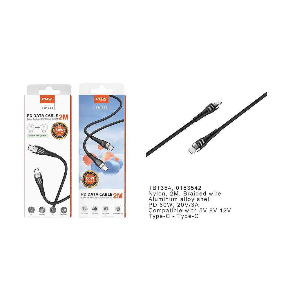 Cable carga datos Camyl Tipo C a Tipo C Carga Rapida PD 60W/20V/3A 2M TB1354
