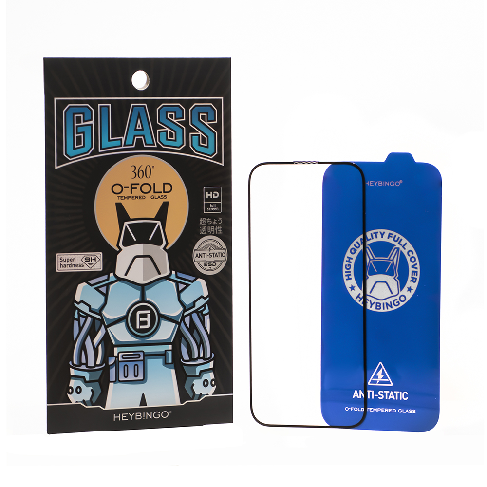 HEYBINGO O-FOLD HD GLASS 0.33mm - Protector Pantalla Cristal Templado Ultra Resistente 9H para iPhone 13 13 pro 14 14 Pro 16E 17E