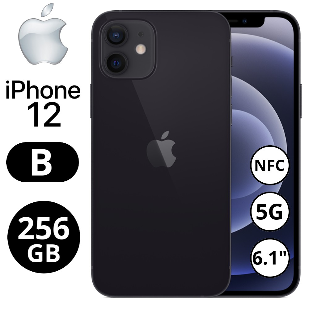 REBU - Telefono movil libre Seminuevo iPhone 12 256GB Black (Negro) - Grado B (BUEN ESTADO)