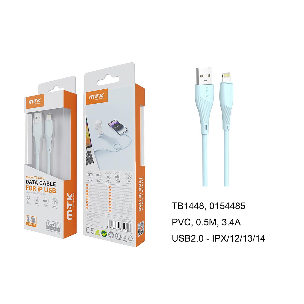 Mini Cable de Datos Walsh Iphone 5-14  3.4A Cable 0.5M Azul TB1448