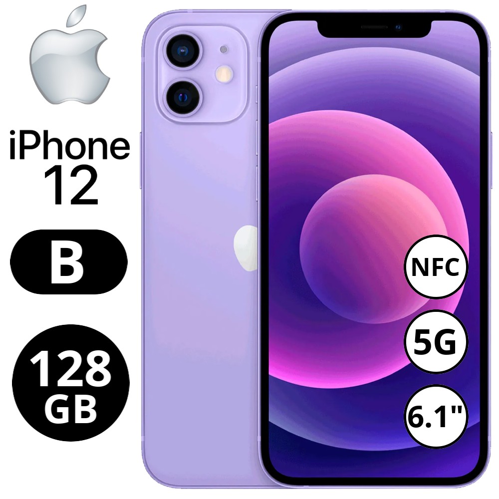 REBU - Telefono movil libre Seminuevo iPhone 12 128GB Purple (Morado) - Grado B (BUEN ESTADO)