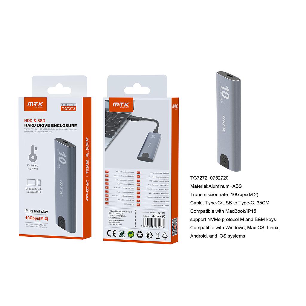 Carcasa Tipo C Disco Duro SSD NVMe M.2 PCIe (M Key/B&M Key) 10Gbps Compatible con Apple