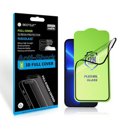 Protector pantalla iPhone 15 Flexible Nano Glass 5D Full Glue NEGRO