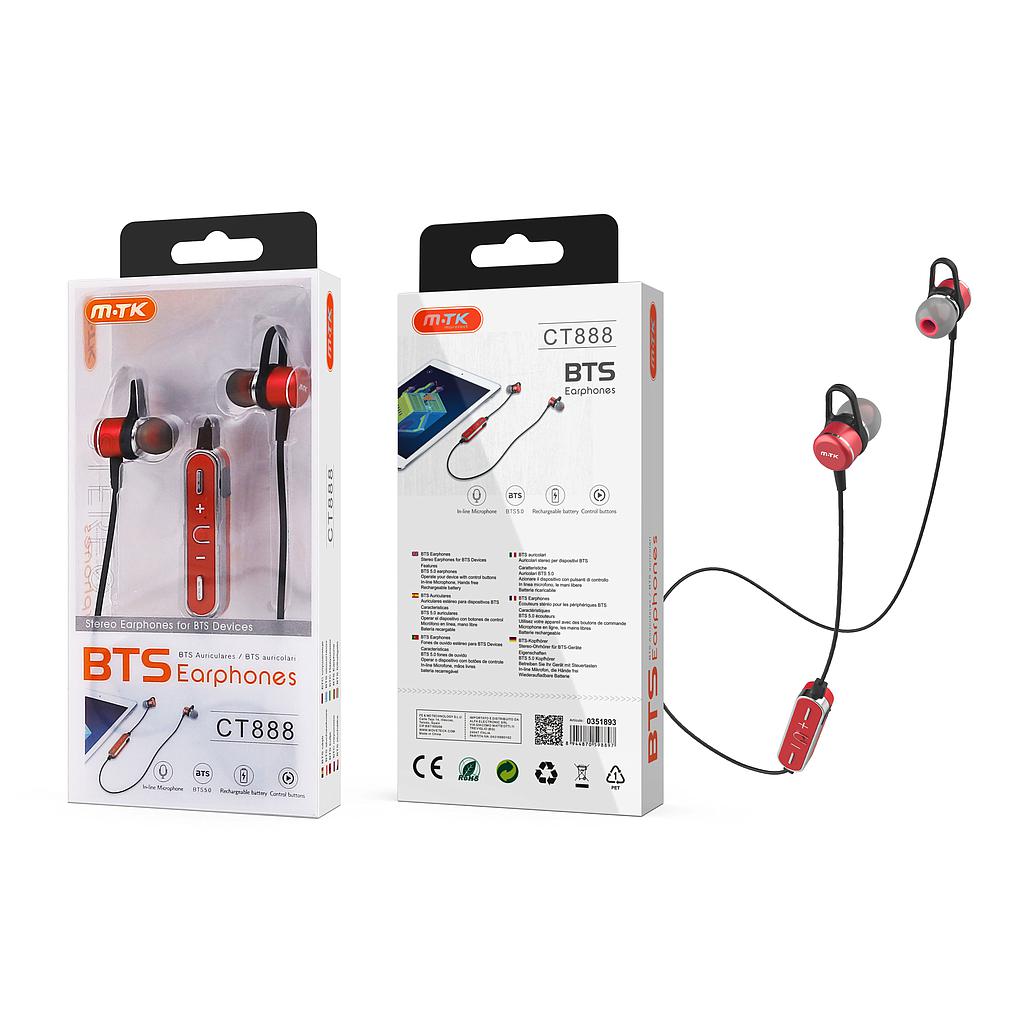 Auriculares deportivos Bluetooth Grimer CT888 Rojo