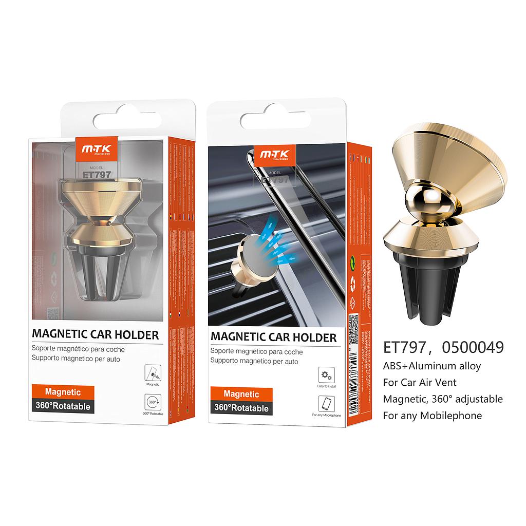 Soporte Universal de coche para movil airvent magnetico dorado ET797