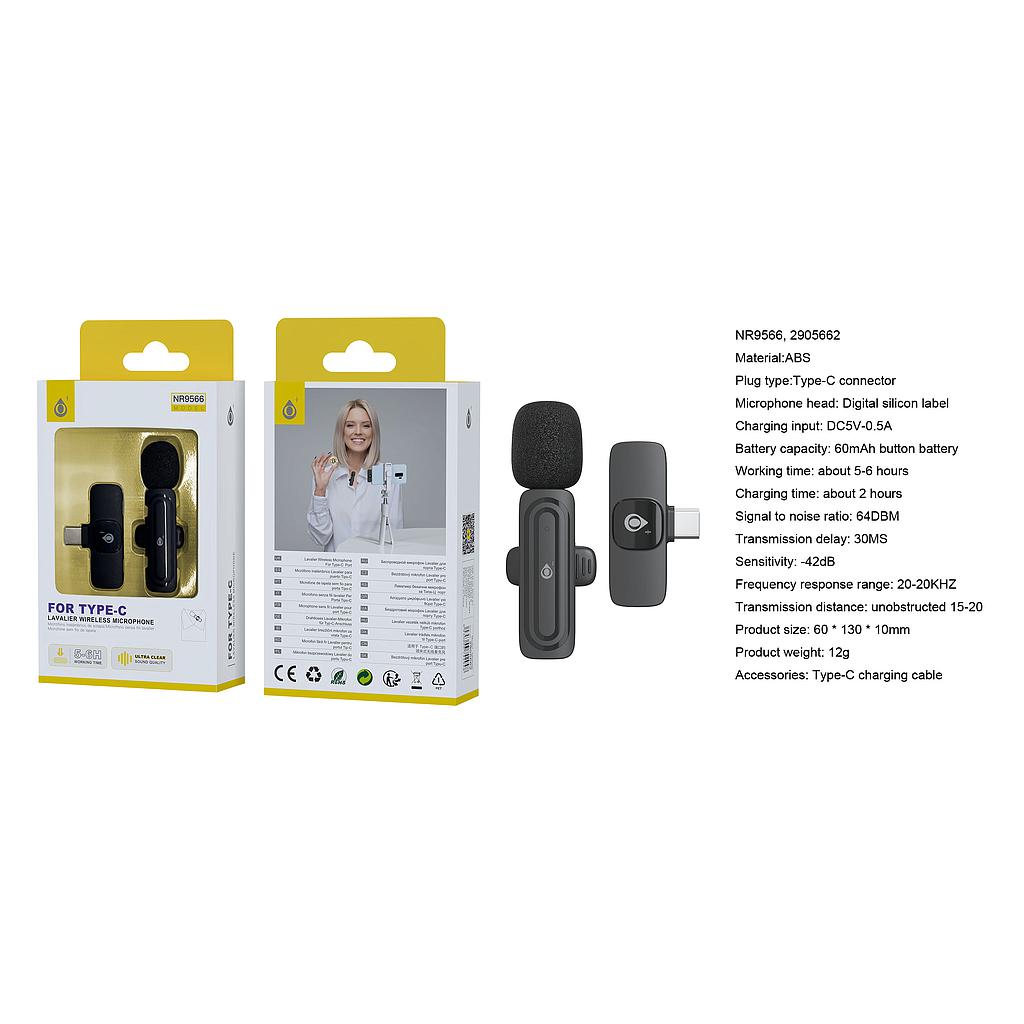 Mini Microfono Tipo C inalambrico Bluetooth con Clip NR9566 