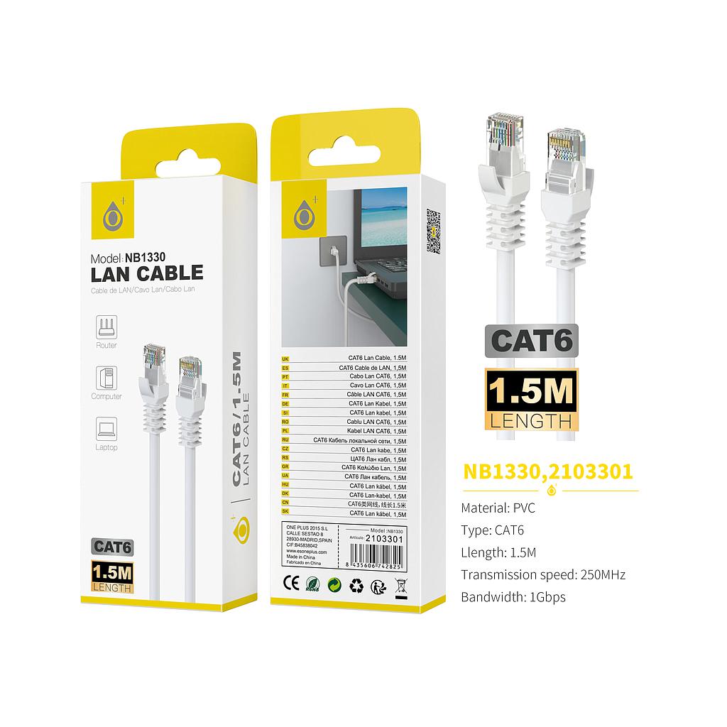 Cable de red internet CAT6 1.5M Blanco NB1330 
