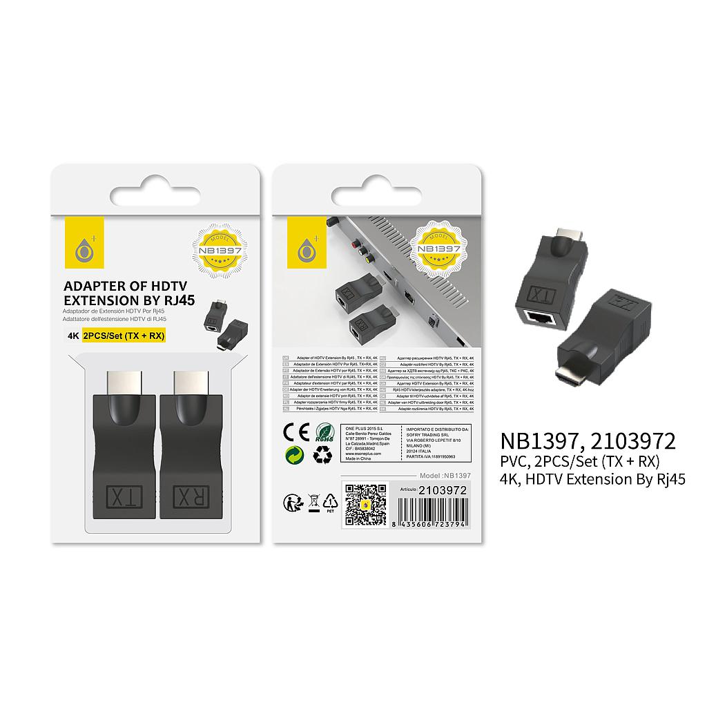 Adaptador Extensor de HDMI a RJ45 4K con transmisor y receptor NB1397 