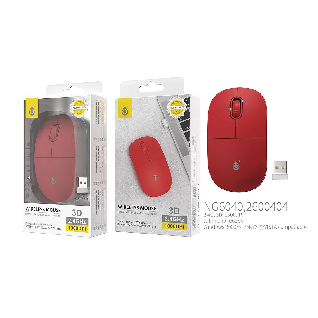 Raton Inalambrico Rubber 2.4GHz con nano receptor 1000 DPI Rojo