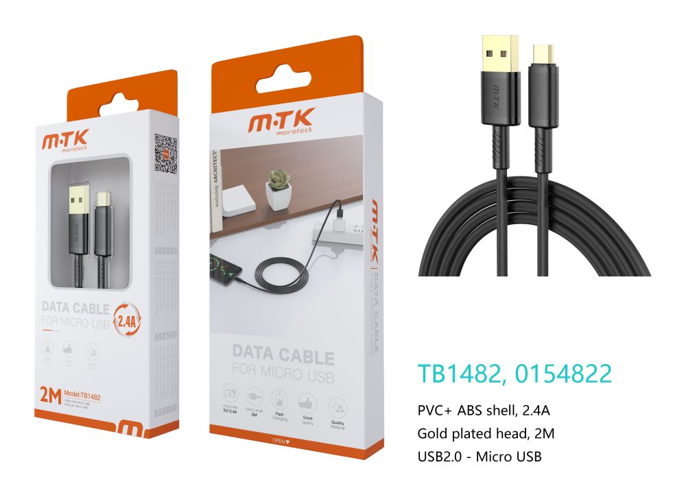 Cable de carga datos Luc Micro USB 5V/2.4A 2M Negro