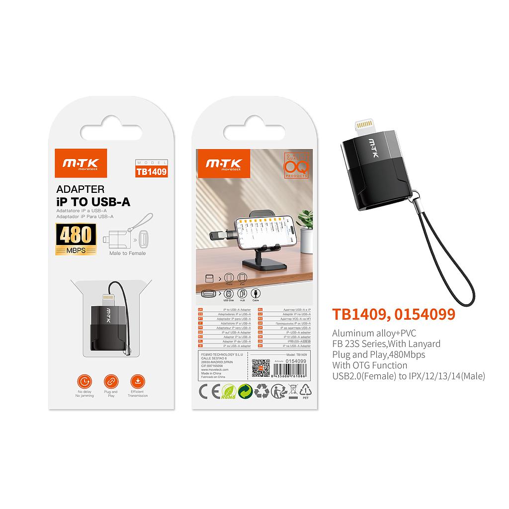 Adaptador OTG con Correa USB 2.0 (Hembra) a Lightning (Macho) 480Mbp Negro TB1409