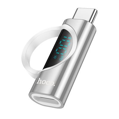 Adaptador HOCO Tipo C (macho) a Tipo C (hembra) con pantalla digital 5A 100W UA32 plata
