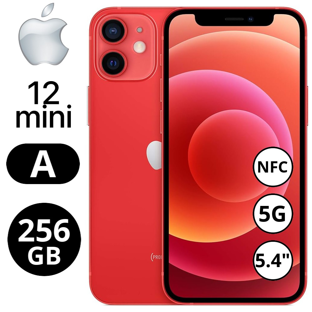 REBU - Telefono movil libre Seminuevo iPhone 12 Mini 256GB Red (Rojo) - Grado A (MUY BUENO)