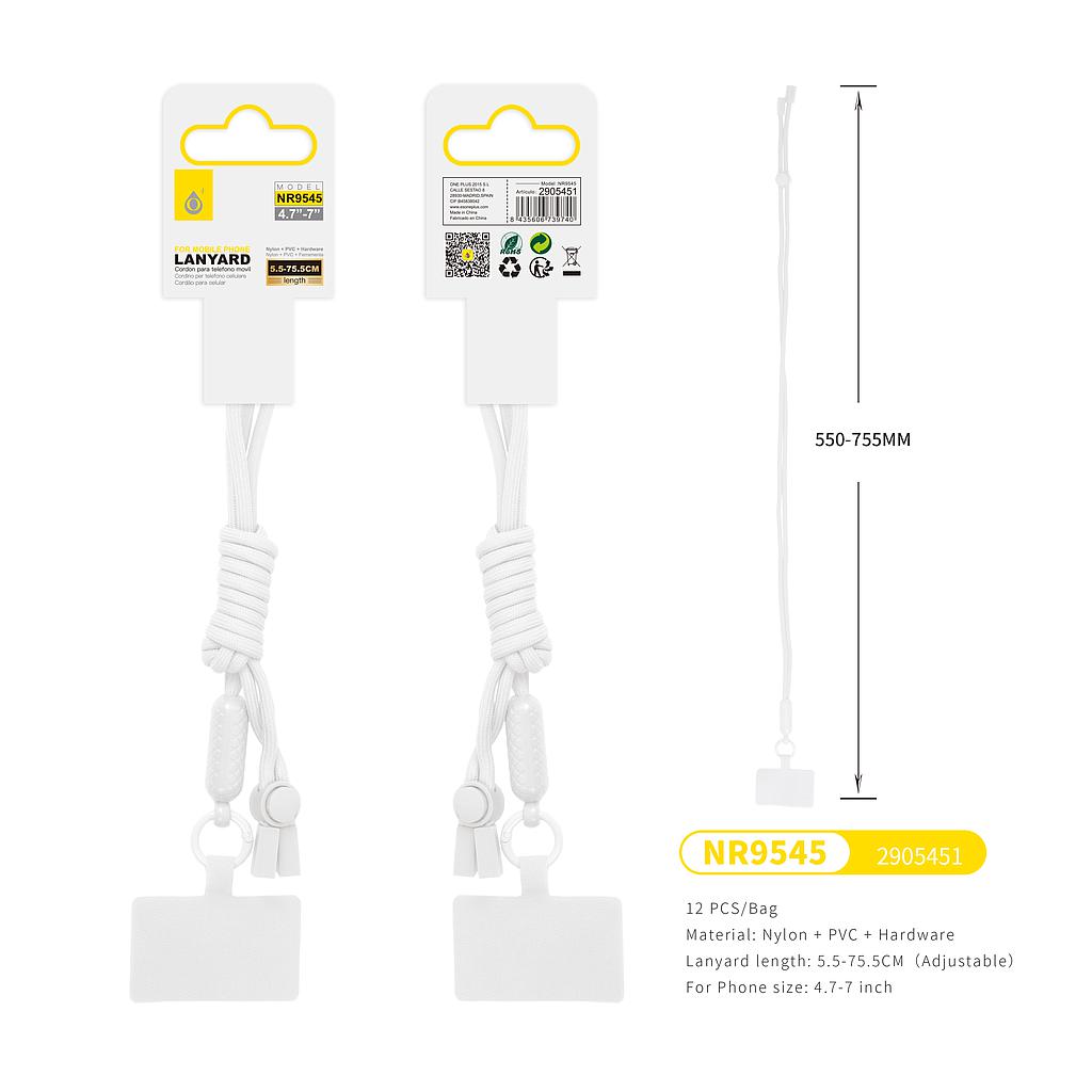 Correa de Nylon Ajustable 5.5-75CM para Movil 4.7-7' Blanca NR9545