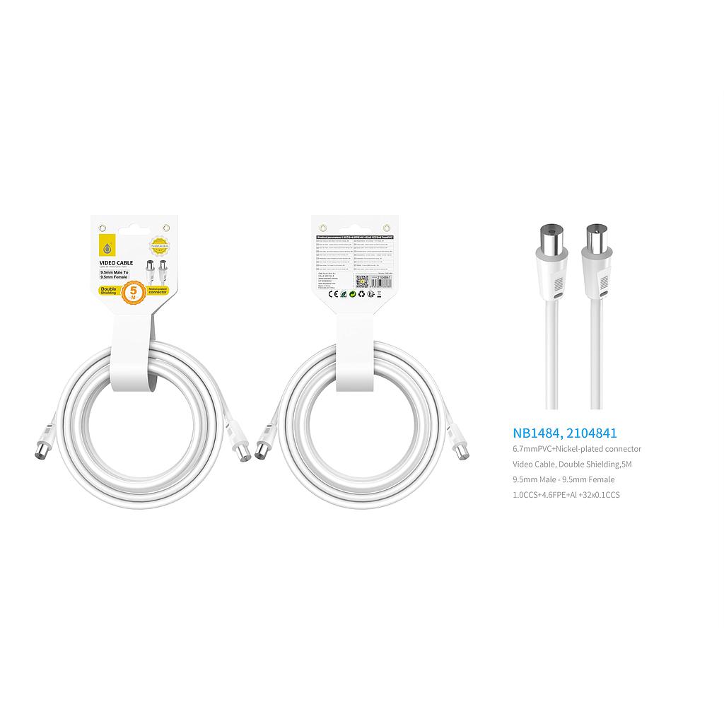Cable de Video (Coaxial) Conector 9.5mm Macho a Hembra doble blindaje 5 M NB1484 