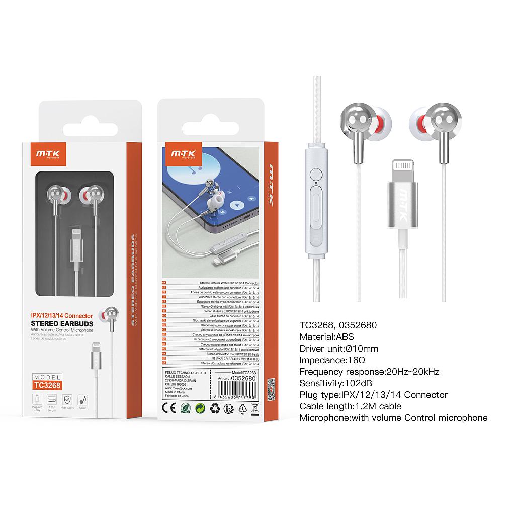 Auriculares lightning Bianca con microfono y boton de llamada Cable 1.2m TC3268 