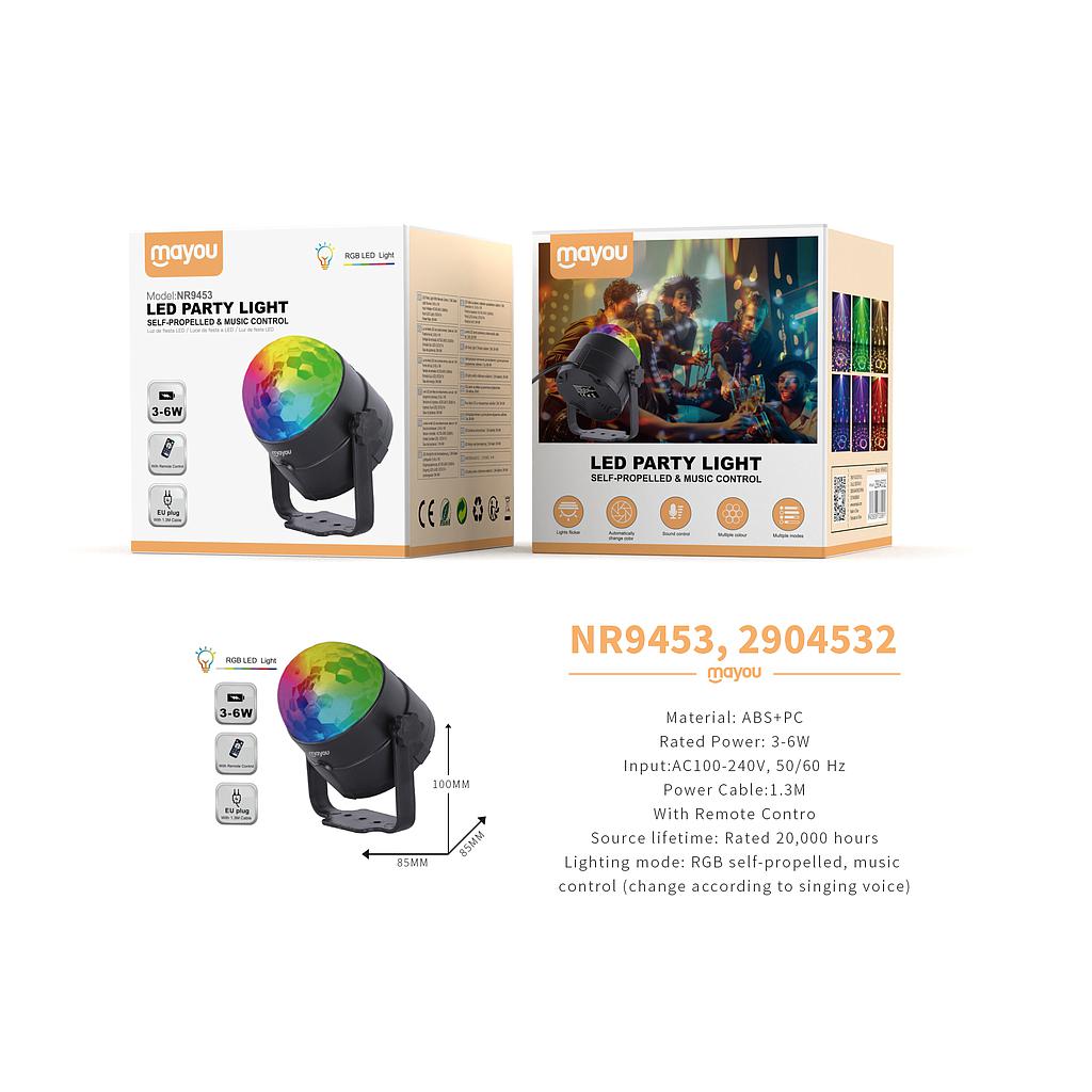 Luces de Fiesta Luz LED RGB y Control de sonido mando a distancia 3-6W NR94253