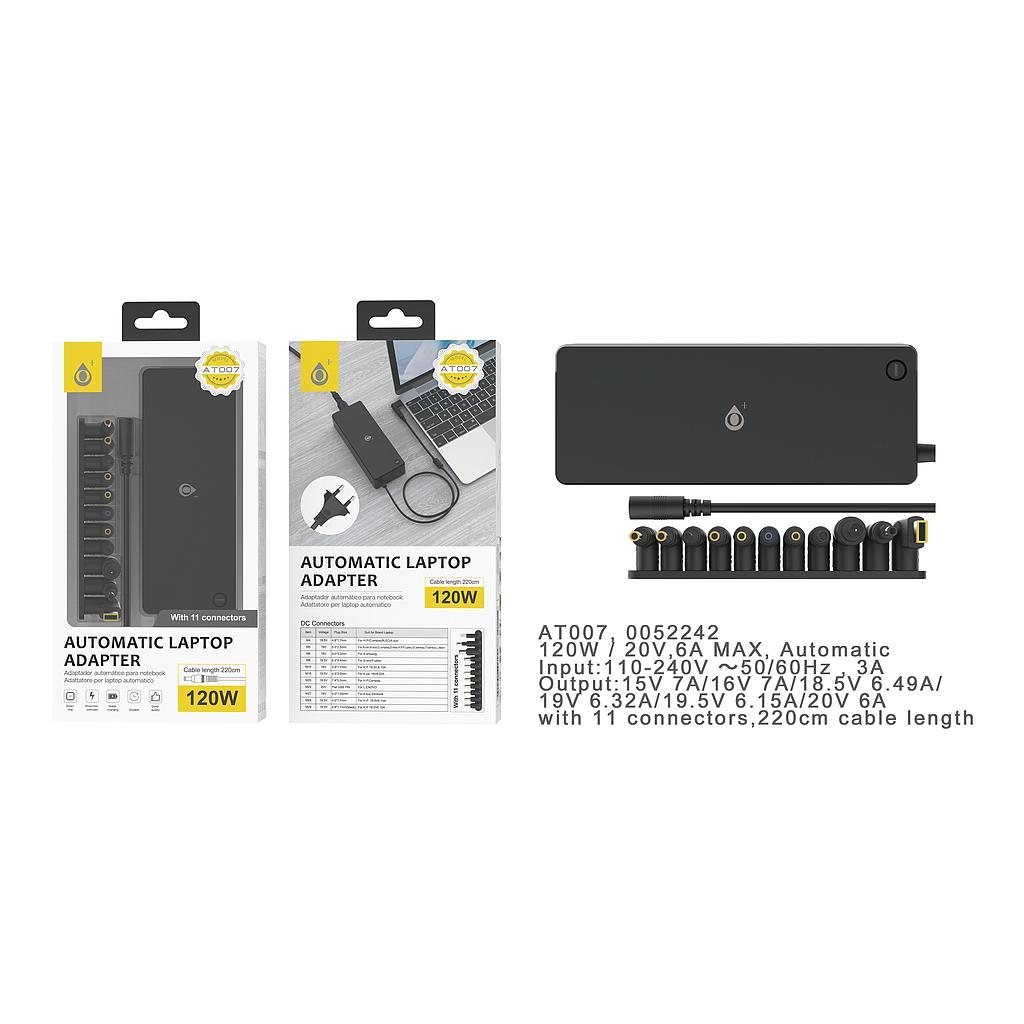 Cargador Universal Automatico con 11 Conectores para Portatiles 120W 7A Max AT007 

