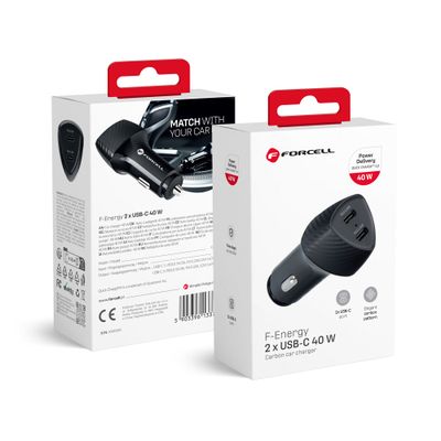 Cargador de coche Forcell Tipo C 3.0 PD20W + Tipo C 3.0 PD20W CC50-2C NEGRO (Total 40W)