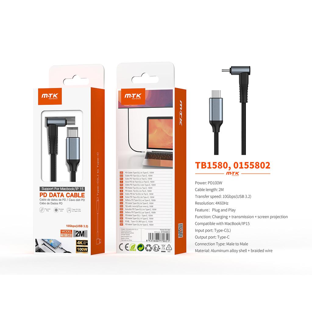 Cable de Datos y Videos L 2 en 1 trenzado Mildred para Tipo C a Tipo C Carga Rapida USB3.2 TB1580 