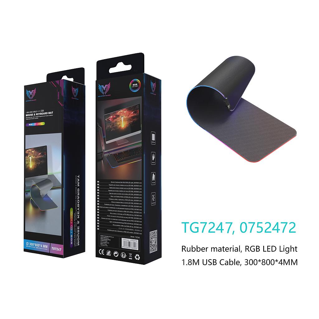 Alfombrilla Gaming con Luz RGB 300*800*4mm Cable USB 1.8M Negro TG7247