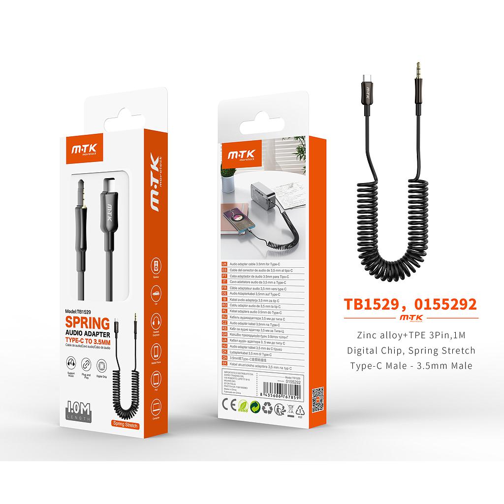 Cable de audio en espiral Tipop C a 3.5mm Jack 3Pin Cable 1m TB1529