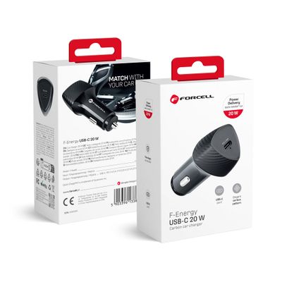 Cargador coche Forcell F-Energy Carbon USB C QC3.0 PD 3A 20W CC50-1C Negro